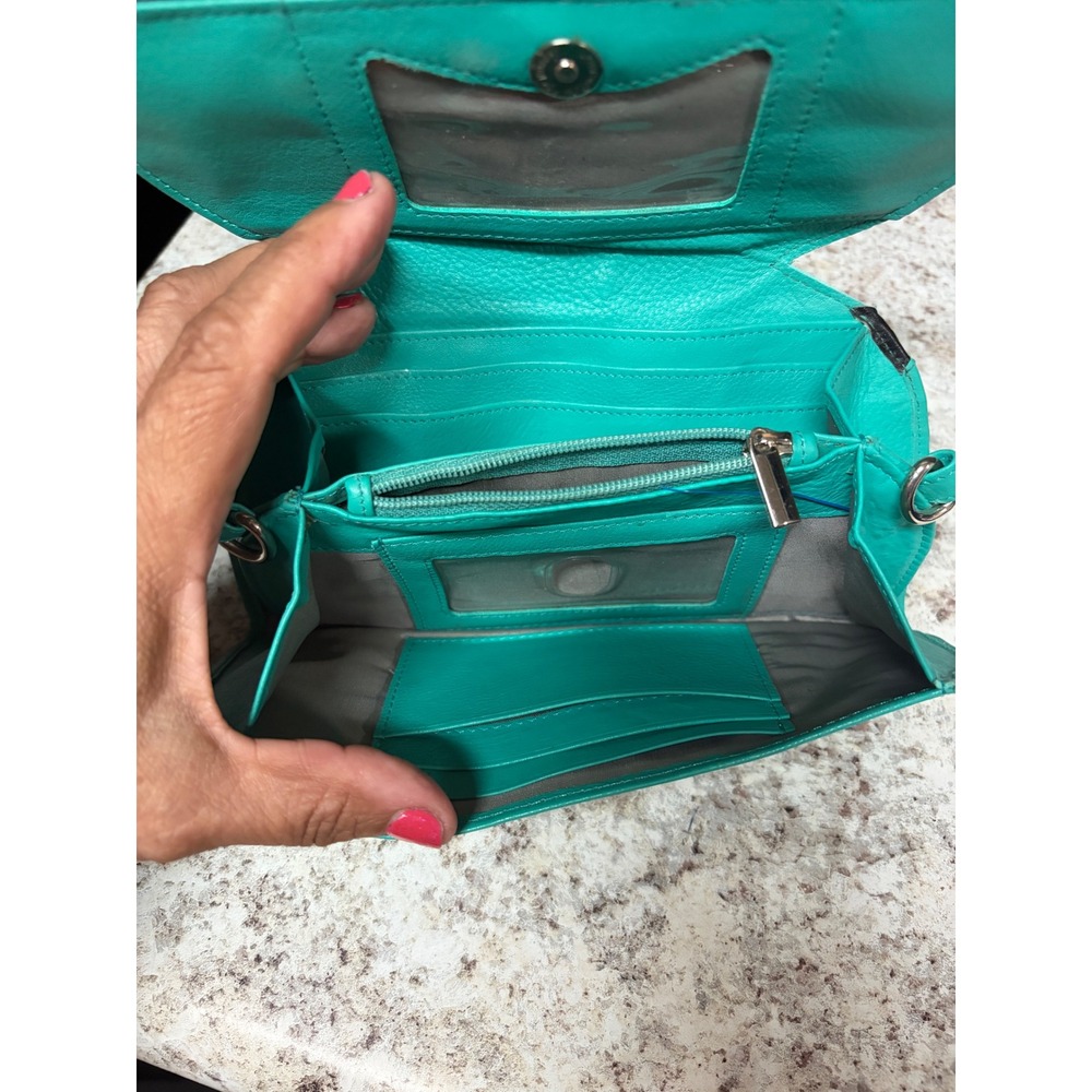Rogue Wallet RFID Teal Black Ostrich Embossed Leather Crossbody Organizer Bag